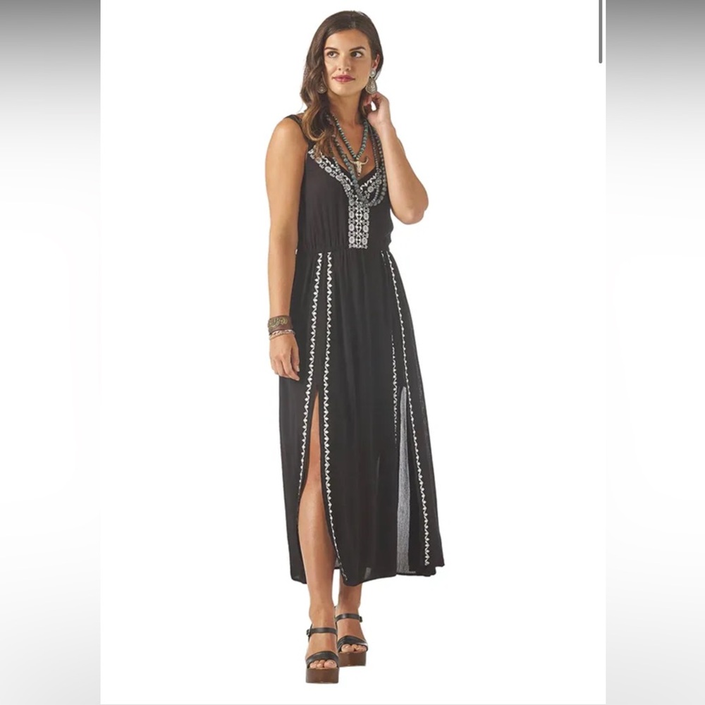 Wrangler Black Maxi Dress with White Embroidery
